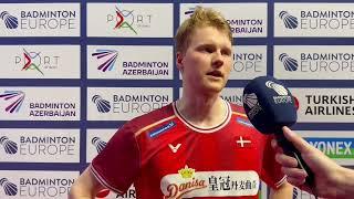 Anders Antonsen after his final again Alex Lanier at the European Mixed Team Championships.