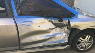 Honda FIT Side Hit Repair of Door Hinge Pillar and Complete Paint Job