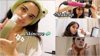 فلوق الويكند!!!skincare routine +makeup+chit chat