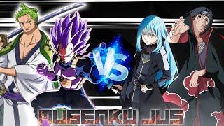 Vegeta Ultra Ego & Wano Zoro vs Uchiha Itachi V3 & Rimuru Demon Lord ANIME MUGEN JUS Team FIght 2vs2