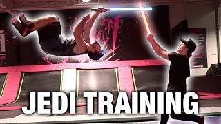 STAR WARS TRAINING AT TRAMPOLINE PARK (INSANE LIGHTSABER FLIPS)