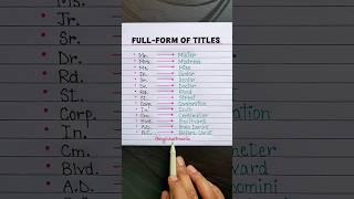 Full-Form of Titles ‍ #englishlanguage #onlinesclasses #englishvocabulary #englishgrammar #title