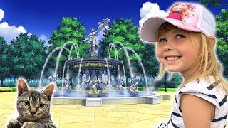 Margo arrive to grandmother and grandfather house and went in park on fountain | New story for kids