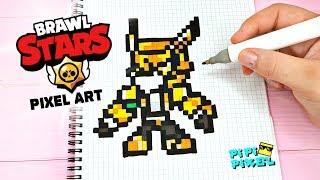 ЗОЛОТОЙ ВОРОН  МЕХА КРОУ из ИГРЫ BRAWL STARS РИСУНКИ ПО КЛЕТОЧКАМ -PIXEL ART