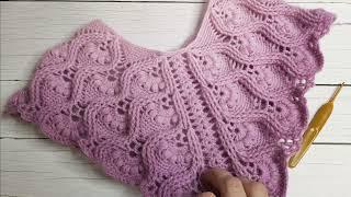 Пончо рельефным узором на основе шали  Crochet poncho 