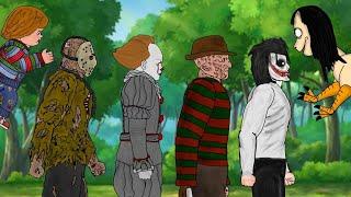 IT Pennywise vs Jason vs Freddy Krueger vs Jeff The Killer vs Momo vs Chucky - drawing cartoons 2