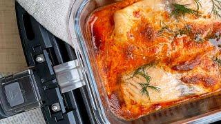 Einfaches Heißluftfritteusen Rezept: Lachs-Sahne-Gratin