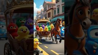 Dancing Chicks Ride with Funny Horse on a Busy Cartoon Road #shorts
