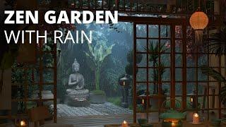 ZEN GARDEN AMBIANCE With Relaxing Light Rain Sounds / Rain Ambience / 8 HOURS