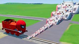 Big & Small Pixar Cars VS Spider-Man the Tank Engine Train - BeamNG.drive