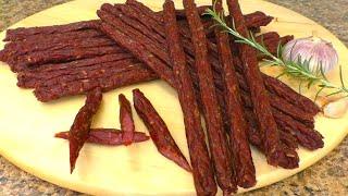 Homemade dried sausages (knuts, pivchiki, cabanossi or cabanos) without casing.