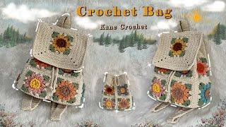 CROCHET BAG  Crochet Backpack Tutorial  Crochet Granny Square Bag