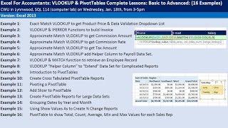 Excel For Accountants: VLOOKUP & PivotTables Complete Lessons: Basic to Advanced: CWU Seminar