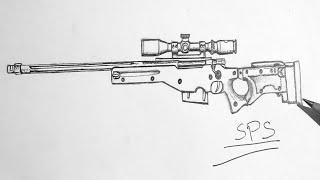 Drawing AWM sniper rifle (pubg)ll ballpoint sketch