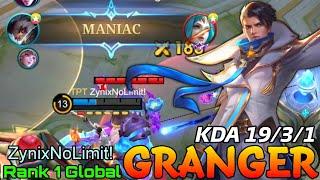 MANIAC Granger 19 Kills Gameplay - Top 1 Global Granger by ZynixNoLimit! - Mobile Legends