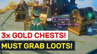 3X GOLDEN Chests! No Fighting! Best Loot Locations! | Genshin Impact