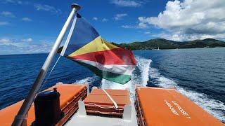 Arriving to La Digue by Cat Rose Jetty ferry from Mahé, Seychelles 