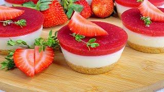 Strawberry Mini cheesecake / No Baking Cheesecake Recipe. Eng sub