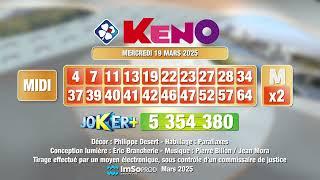 Tirage du midi Keno® du 19 mars 2025 - Résultat officiel - FDJ