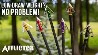 Best Broadhead for Low Draw Weight Shooters!  Afflictor Broadhead Comparison