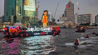  1$ Bangkok Sunset Ferry Ride | ICONSIAM Night Walk & Squid Game 2 Event | Thailand 4K HDR