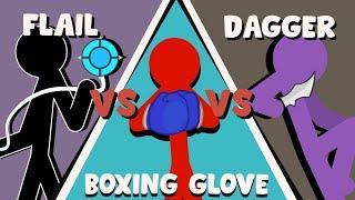 Supreme Duelist Stickman Animation: Flail vs Boxing Glove vs Dagger