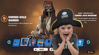 Gifting My 10 Year Old Kid NEW Fortnite CURSED JACK SPARROW Battle Pass Skin & Unlocking FREE Reward