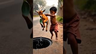 baby goat falls into s huge manhole saved by brave mother's #humanity #animals #goat #pets #funny