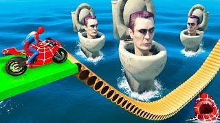 SKIBIDI TOILET BOSS & SPIDER SHARK VS ALL SUPERHEROES! NEW EPIC STUNT RACE In GTA V!