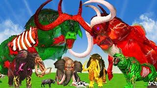 20 Mammoth Elephant Cow Gorilla vs 20 Giant Zombie Tiger Lion Fight Baby Cow Saved By Woolly Mammoth