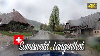 Driver's View: Rainy Drive from Sumiswald to Langenthal, Switzerland 