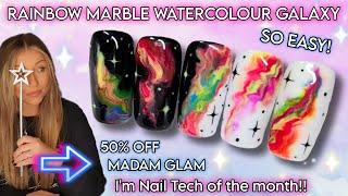  Super Easy Rainbow Marble Galaxy Nail Art Design | Summer Nails | Cosmic | Watercolor Trend