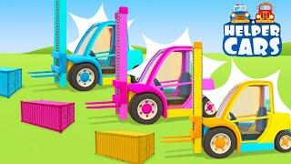 Helper Cars & colored containers. Street vehicles cartoons. Full episodes of car cartoons for kids.