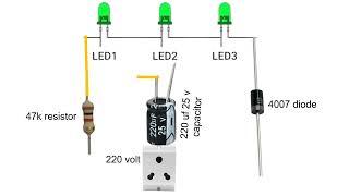 led blinking simple trick use to 4007 diode 47k resistor and 220 uf 25 volt capacitor