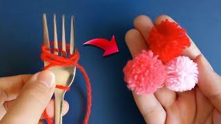 Pompoms with a fork using! Fluffy mini pom poms • Woolen Mini Pom-pom