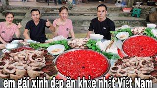 Thánh Ăn khay tiết canh tiếp em gái xinh đẹp, lê toàn Food,tiếp lê quyền