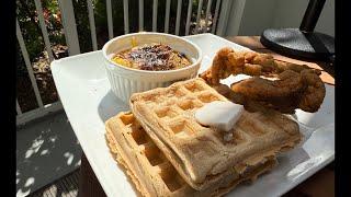 “Chicken & Waffles with Grits Mukbang | Delicious Plant-Based Breakfast!”