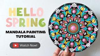 Easy Beginner 8" "Hello Spring" Mandala Painting Tutorial w/ Brushstrokes | Beginner | Dot Art