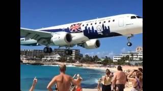 Embraer ERJ-190 landing at Saint Martin, northeast Caribbean.