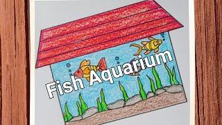 How to make an easy fish aquarium Drawing | Simple fish tank Drawing step by step tutorial