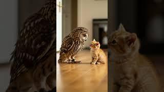 Tiny Kitten’s Adorable Reaction to Seeing an Owl for the First Time! 