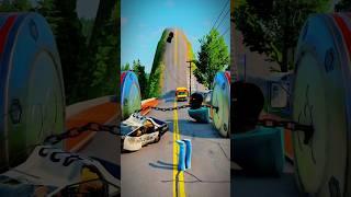 Large Tanker Truck & Mix Color Cement Truck vs Bollards Crush - BeamNG.