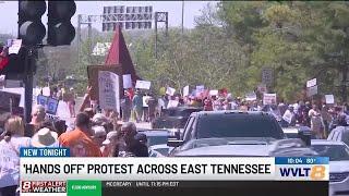Hundreds participate in ‘Hands Off!’ protest against President Trump, Musk in Knoxville