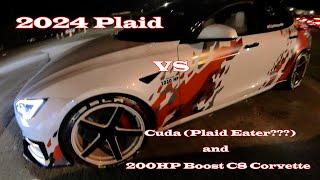 2024 Tesla Plaid on Drag Strip - Plaid Eater Cuda and Modified C8 Corvette