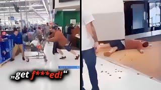 Karen Rams Trolley into Walmart Employee Then Gets KNOCKED OUT!