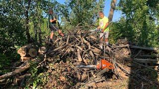 Chainsaw Magic Trick - Making a Brush Pile Disappear!!