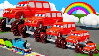 TRANSPORTING PIXAR CARS & FRUITS WITH COLORED & JOHN DEERE VS CLAAS VS TRACTORS - BeamNG.drive #983