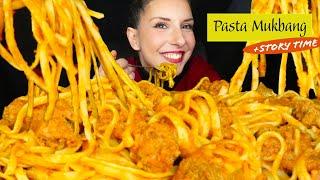 Pasta with Country Style Sausages  | Mukbang + Story Time | Greek Talking + English Subtitles