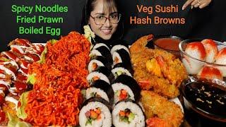 Eating Spicy Noodles, Sushi, Hash brown, Fried Prawn, Boiled Egg | Mukbang | Big Bites | Asmr Eating