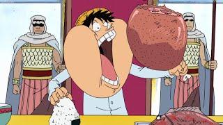 Luffy eats a banquet in Alabasta